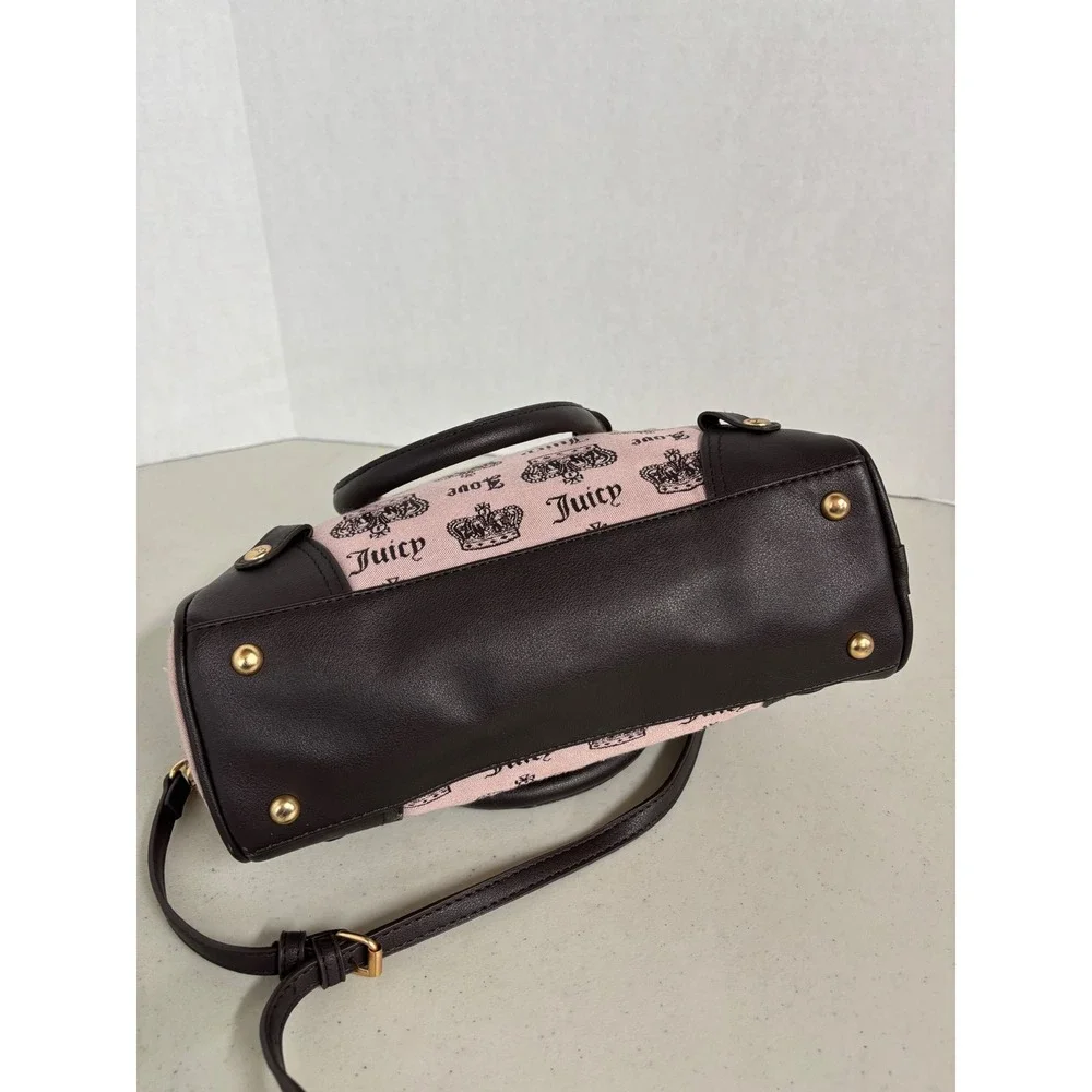 Juicy‎ Couture Pink Black Crown Monogram Satchel Crossbody Bag Rhinestone Logo